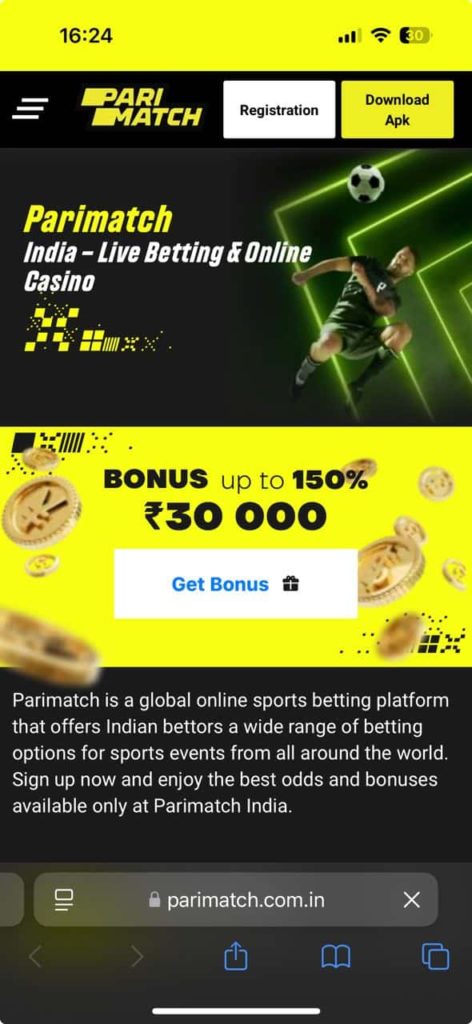 Parimatch India on mobile device